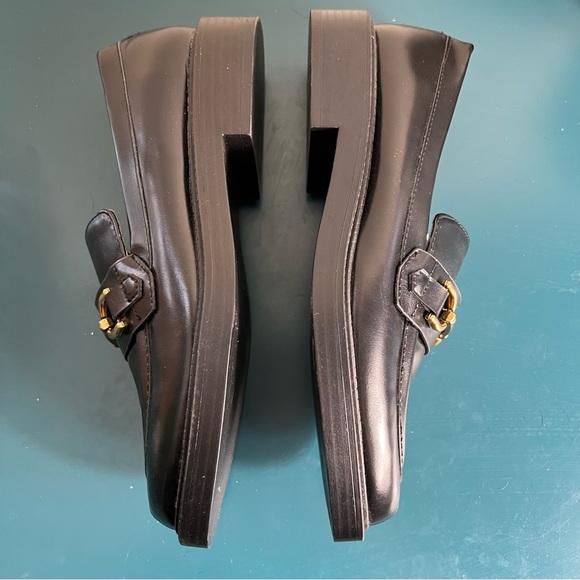 Zara Black Flat Shoes Loafers With Gold Buckles EU38 US7.5 Slip On Chunky Retro - Picture 10 of 13